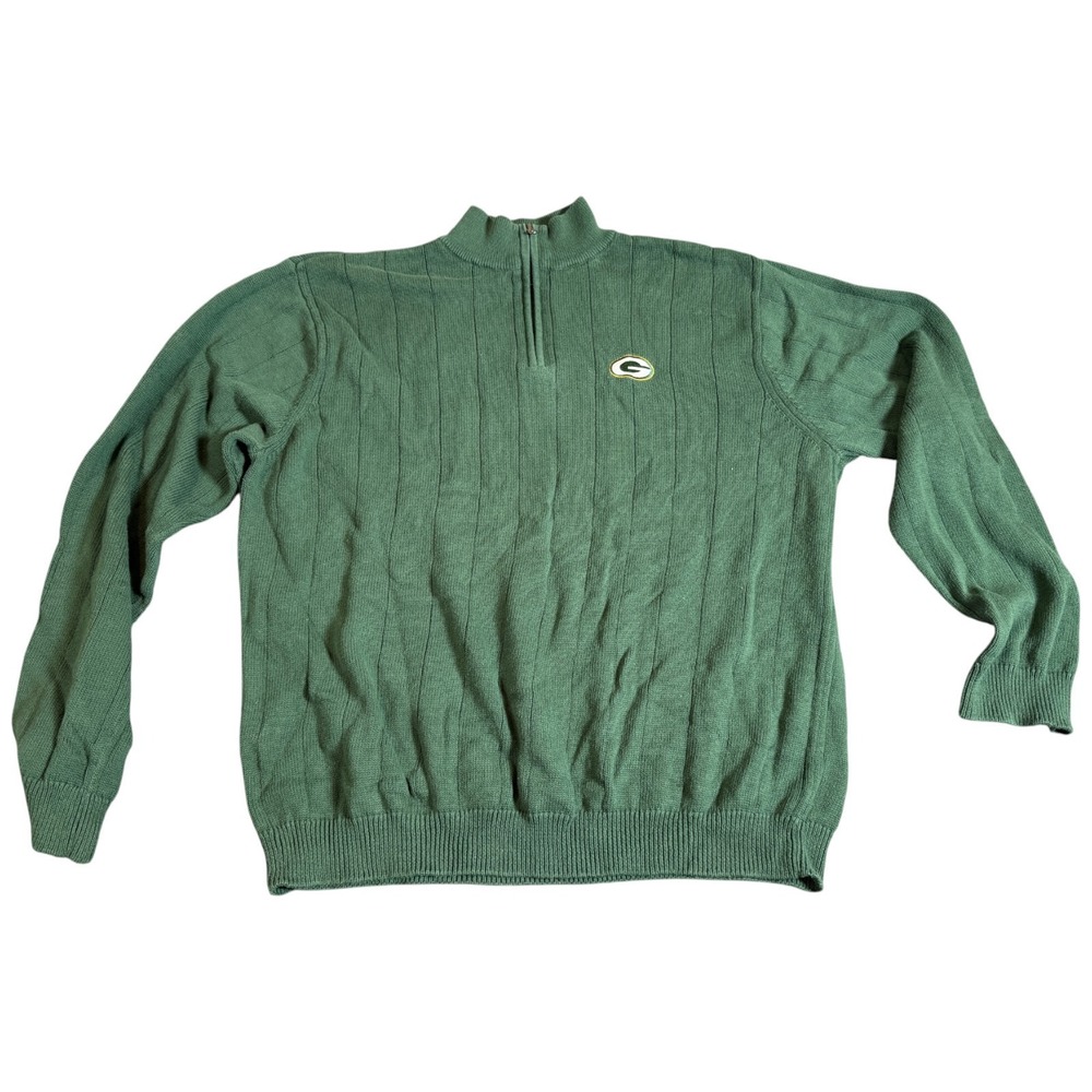 VINTAGE Green Bay Packers Sweater Men's XL Logo Cotton‎ 1/4 Quarter Zip NFL 90s